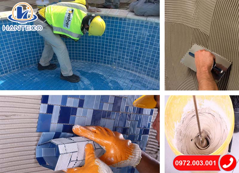 Sử dụng keo dán chuyên dụng ốp gạch mosaic đảm bảo độ bền và tính thẩm mỹ cho bể bơi