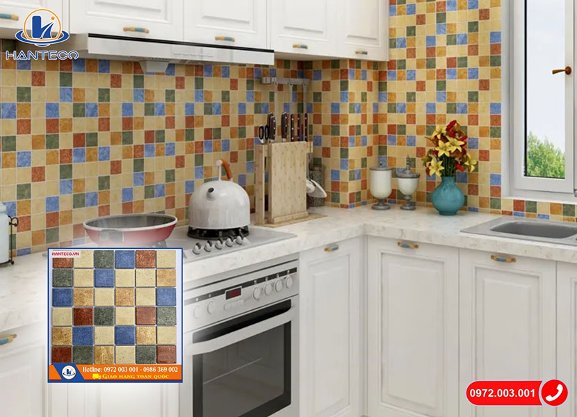 Gạch mosaic gốm ốp tường phòng bếp