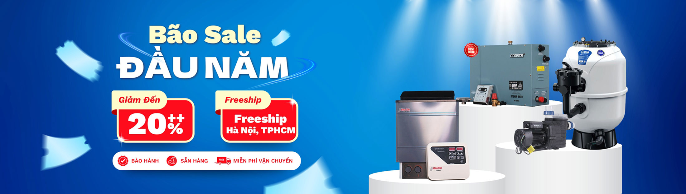 Banner sale thiết bị bể bơi, thiết bị xông hơi