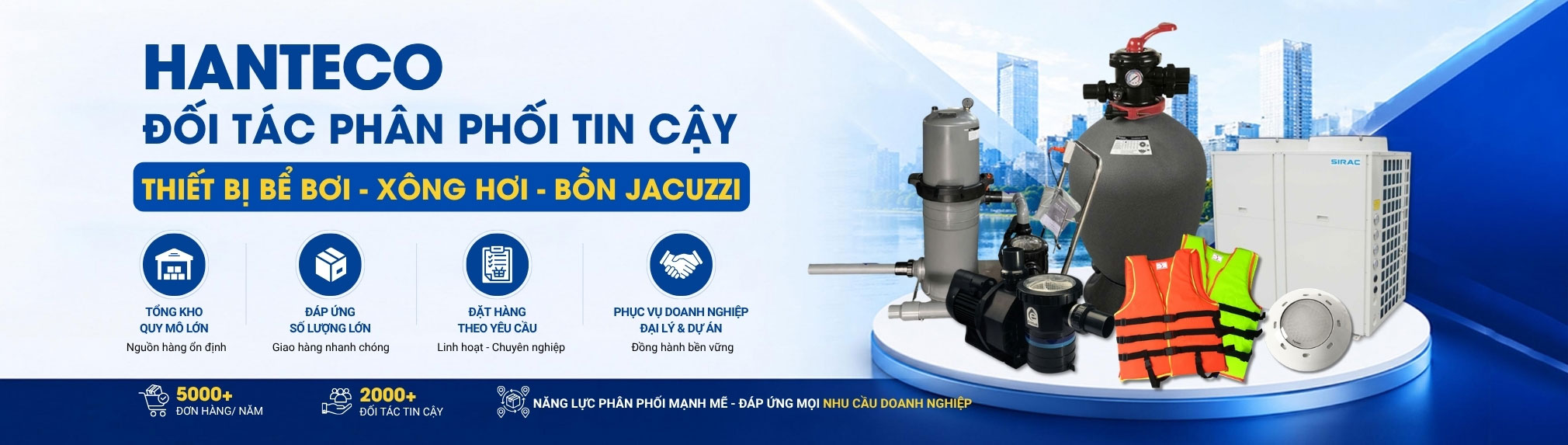 Banner tổng kho phân phối thiết bị bể bơi, xông hơi, bồn jacuzzi