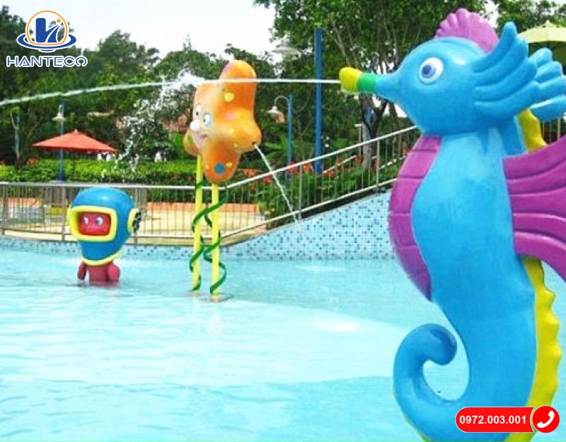 Hình ảnh lắp đặt thực tế Cá ngựa phun nước tại khu vui chơi